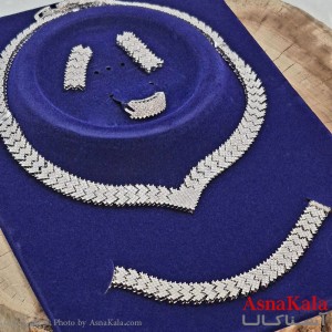 سرویس جواهری کامل شامل گردنبند و گوشواره و دستبند و انگشتر  آبکاری رادیوم کد NIM141170W