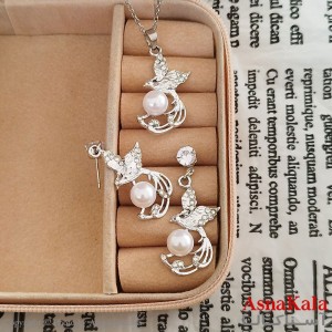 نیم ست زنانه شامل گردنبند و گوشواره مدل پرنده مرواریدی کد NIM141184W