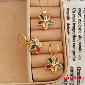 نیم ست زنانه شامل گردنبند و گوشواره مدل گل رنگی کد NIM141194W