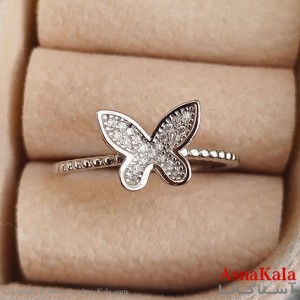 انگشتر زنانه پروانه فری سایز رنگ نقره ای کد ANG191351W