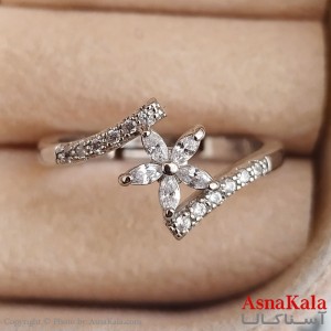 انگشتر زنانه نگیندار فری سایز رنگ نقره ای کد ANG191355W