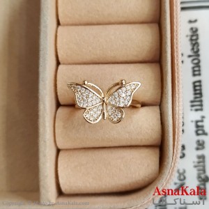 انگشتر پروانه زنانه نگیندار فری سایز رنگ طلایی کد  ANG191367W