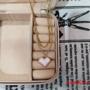 گردنبند زنانه دولاین استیل مدل  قلب طلایی کد GNB162570W