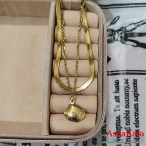 گردنبند زنانه دولاین استیل مدل صدف طلایی کد GNB162573W