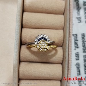 انگشتر زنانه نگیندار فری سایز دوتیکه ماه و خورشید کد ANG191482W