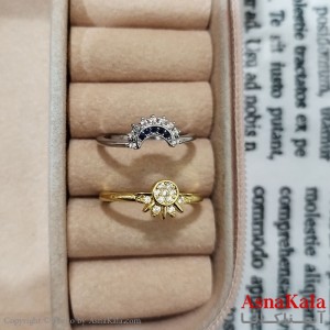 انگشتر زنانه نگیندار فری سایز دوتیکه ماه و خورشید