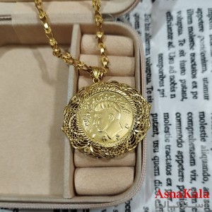 آویز رخ، شمایل، مریمی محمدرضا پهلوی برنجی زنانه طلایی  کد GNB162581W