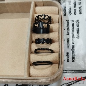 انگشتر پکی زنانه فری سایز رنگ مشکی مجموعه 5 عددی کد ANG191499W