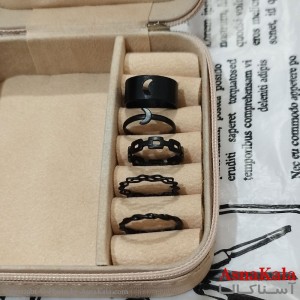 انگشتر پکی زنانه فری سایز رنگ مشکی مجموعه 5 عددی کد ANG191500W