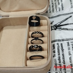 انگشتر پکی زنانه فری سایز رنگ مشکی مجموعه 5 عددی کد ANG191506W