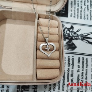 گردنبند قلب استیل نقره ای کد GNB162605W