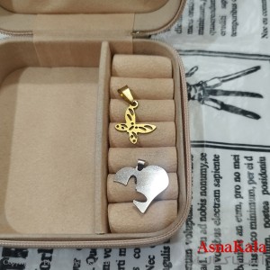 گردنبند ست دونفره استیل مدل قلب و پروانه نقره ای طلایی کد GNB162625W