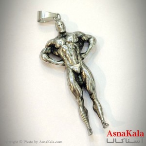 آویز مردانه استیل مدل مرد بدنساز رنگ نقره ای کد GNB162690W