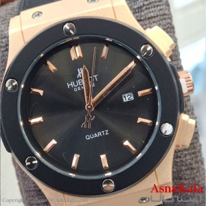 ساعت مچی  هابلوت بند چرمی و رابر آبکاری قاب شرکتی کد WTCH11606W