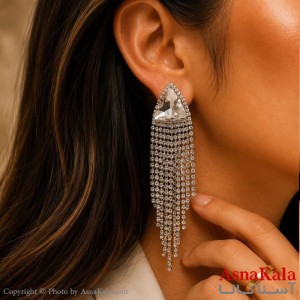 گوشواره جواهری مدل آویز نگیندار رنگ نقره ای کد GSH15121774W
