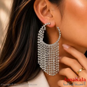 گوشواره جواهری مدل آویز نگیندار رنگ نقره ای کد GSH15121775W