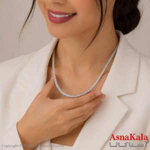 گردنبند اسپورت مدل کارتیر تنیسی نگین باگت استیل  کد GNB162794W
