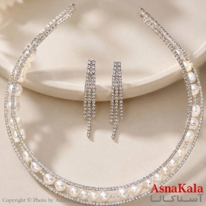 نیمست زنانه استیل 316 شامل گردنبند و گوشواره  طرح مروارید کد NIM141315W