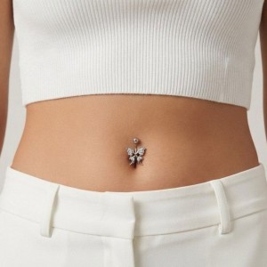 پیرسینگ استیل زنانه ناف مدل نگینی کد PR2330W