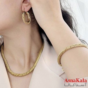 سرویس حصیری حلقه ای کامل شامل گردنبند و گوشواره و دستبند و انگشتر کد NIM141341W