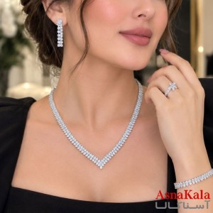 سرویس جواهری  کامل شامل گردنبند و گوشواره و دستبند و انگشتر کد NIM141366W