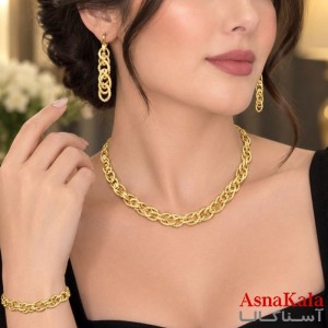 سرویس استیل حلقه ای کامل شامل گردنبند و گوشواره و دستبند کد NIM141374W