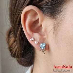گوشواره پکی 3جفت مدل ترند فانتزی رنگ نقره ای کد GSH15121966W