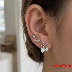 گوشواره پکی 3جفت مدل ترند فانتزی رنگ نقره ای کد GSH15121968W