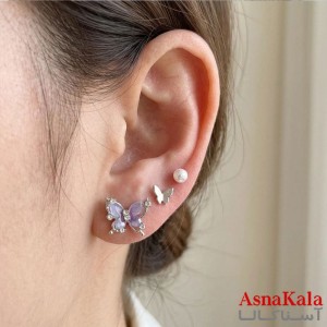 گوشواره پکی 3جفت مدل ترند فانتزی رنگ نقره ای کد GSH15121971W