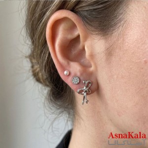 گوشواره پکی 3جفت مدل ترند فانتزی رنگ نقره ای کد GSH15121972W