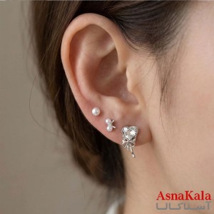 گوشواره پکی 3جفت مدل ترند فانتزی رنگ نقره ای کد GSH15121974W