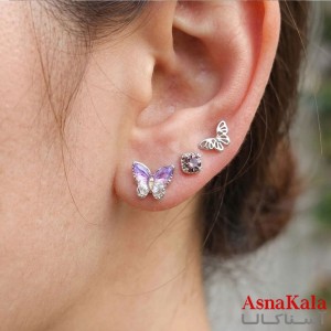 گوشواره پکی 3جفت مدل ترند فانتزی رنگ نقره ای کد GSH15121975W