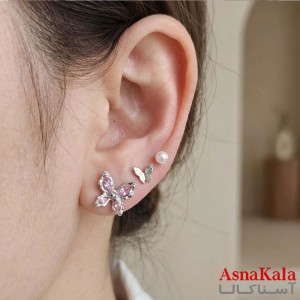 گوشواره پکی 3جفت مدل ترند فانتزی رنگ نقره ای کد GSH15121980W