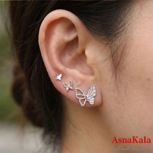گوشواره پکی 3جفت مدل ترند فانتزی رنگ نقره ای کد GSH15121983W
