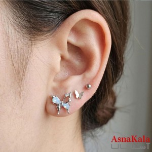 گوشواره پکی 3جفت مدل ترند فانتزی رنگ نقره ای کد GSH15121988W