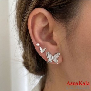 گوشواره پکی 3جفت مدل ترند فانتزی رنگ نقره ای کد GSH15121990W