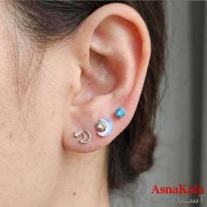 گوشواره پکی 3جفت مدل ترند فانتزی رنگ نقره ای کد GSH15122008W
