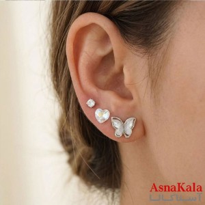 گوشواره پکی 3جفت مدل ترند فانتزی رنگ نقره ای کد GSH15122012W