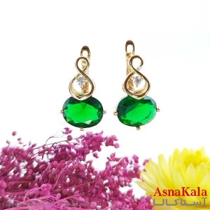 گوشواره آویز بی نهایت نگین دار یشمی  زنانه برند ژوپینگ کد GSH1571W