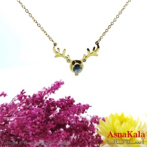 گردنبند دوستت دارم به صد زبان دنیا طرح شاخ گوزن طلا یی نگین دار  کد GNB1606W