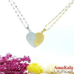 ست گردنبند دوتیکه و دونفره قلب زنانه و مردانه استیل کد GNB1615W