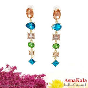 گوشواره دخترانه آویز لوستری نگین دار برند فشن کد GSH1508W - آسنا کالا