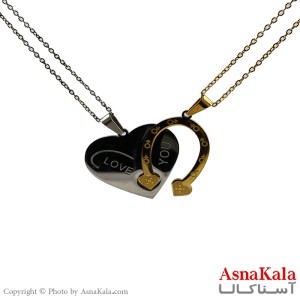 گردنبند ست دونفره دوتیکه قلب و نعل اسب کد GNB1672W -آسنا