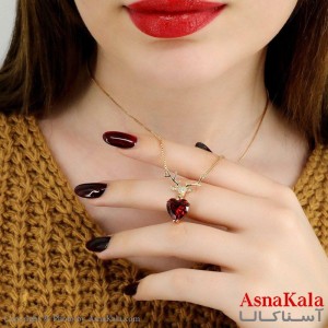 گردنبند زنانه ژوپینگ مدل گوزن نگین قلبی کد GNB1632W -اسنا کالا
