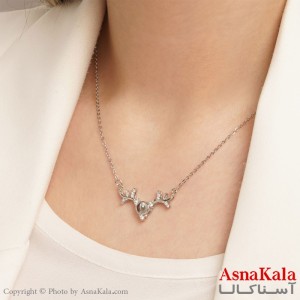 گردنبند دوستت دارم به صد زبان دنیا طرح شاخ گوزن نقره ای نگین دار  کد GNB16134W - آسناکالا