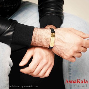 دستبند مردانه استیل چرم کارتیر طلایی Men Bracelet Cartier کد DSB18148W