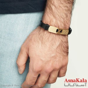 دستبند مردانه استیل چرم LV طلایی Men Bracelet LV کد DSB18149W