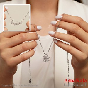 گردنبند مگنتی قلب بازشو طرح شبدر کد GNB16228W