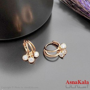 گوشواره ژوپینگ مدل 3نگین آویز طلایی  کد GSH15239W