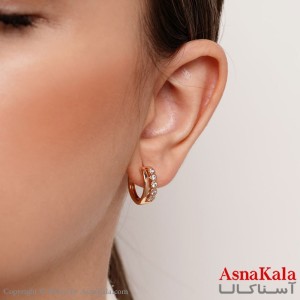 گوشواره ژوپینگ مدل دولاین نگین دار طلایی  کد GSH15255W